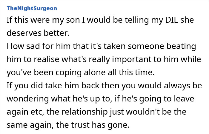 Man regrets leaving his wife after hospital stay, realizing the importance of their relationship and trust lost.