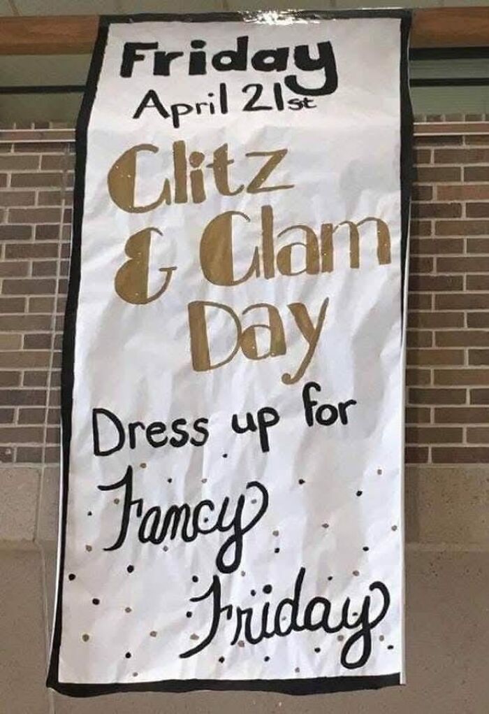 Handmade banner with a spelling error reading Clitz & Clam Day, an example of horrible crafts shamed by netizens.