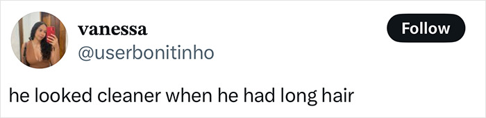 Tweet from user sharing opinion on homeless man's makeover, discussing barber and potential model downgrade controversy.