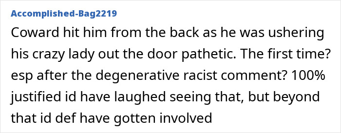 Comment criticizing a racist slur incident in a viral store brawl involving a black shopper and a physical confrontation.