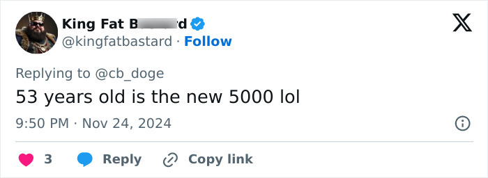 Tweet from user King Fat B replying with a humorous comment on Elon Musk&rsquo;s sudden aging after his feud with Donald Trump.