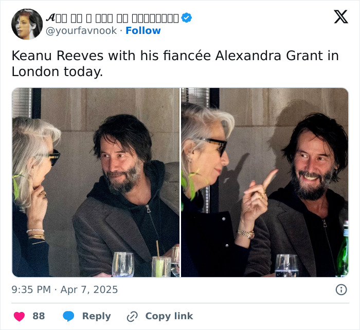 Keanu Reeves and girlfriend sharing a warm moment during their latest red carpet appearance sparking marriage rumors.