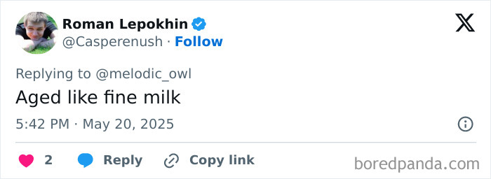 Tweet from Roman Lepokhin saying aged like fine milk, referencing Elon Musk&rsquo;s sudden aging after his feud with Donald Trump.