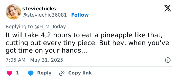 Screenshot of a tweet criticizing Meghan Markle&rsquo;s kitchen hack for being time-consuming and impractical.