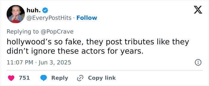 Tweet criticizing Hollywood and Chris Pratt&rsquo;s callous tribute to Parks and Rec co-star, sparking heated reactions online.