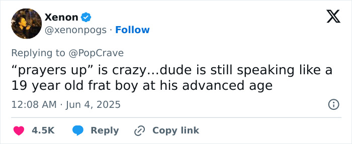 Screenshot of a social media reply reacting to Chris Pratt&rsquo;s callous tribute causing heated reactions online.