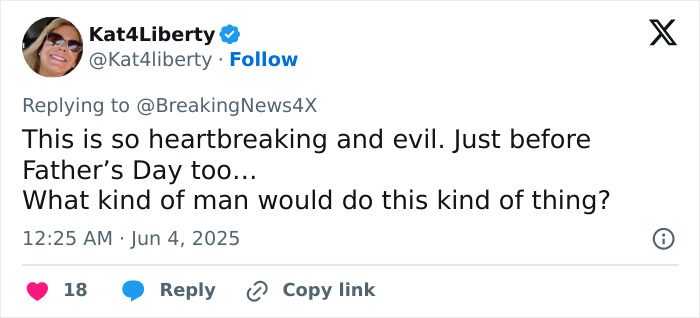 Tweet expressing heartbreak and disbelief over a father suffocating three sisters in the woods, with mother breaking silence.
