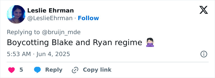 Tweet reply mentioning Blake Lively facing backlash and boycott calls related to alleged rude behavior during shopping trip.