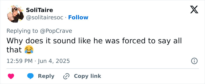 Screenshot of a tweet reacting to Chris Pratt&rsquo;s callous tribute to Parks and Rec co-star&rsquo;s passing with skepticism.