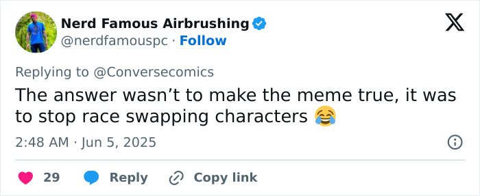 Tweet discussing outrage and humor about race swapping characters in Marvel's new Black Panther reveal.