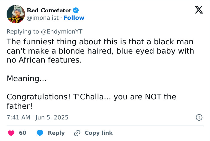 Tweet discussing outrage over Marvel revealing the new Black Panther as white, sparking massive controversy online.