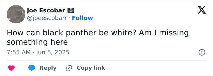 Screenshot of a social media post questioning the casting of the new Black Panther as white, sparking massive outrage.