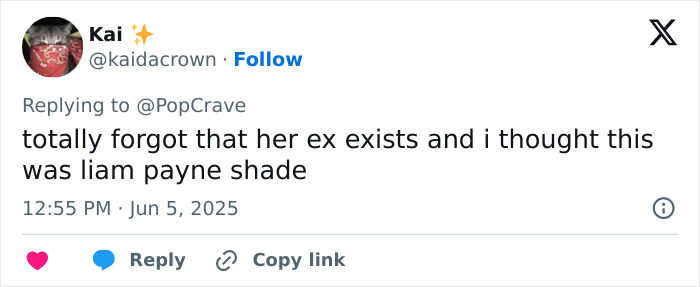 Screenshot of a tweet reacting to Miley Cyrus taking a jab at ex-husband Liam Hemsworth with a brutal comment. Screenshot of a tweet reacting to Miley Cyrus taking a jab at ex-husband Liam Hemsworth with a brutal comment.