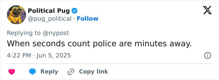 Tweet from Political Pug highlighting concerns about police response times after sisters were suffocated by dad in the woods.