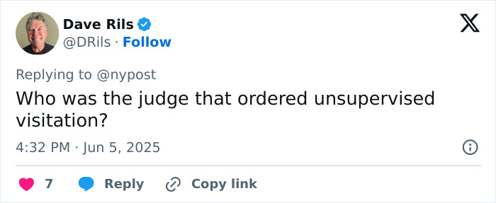 Screenshot of a tweet questioning the judge who ordered unsupervised visitation in a case of sisters suffocated by their dad in the woods.