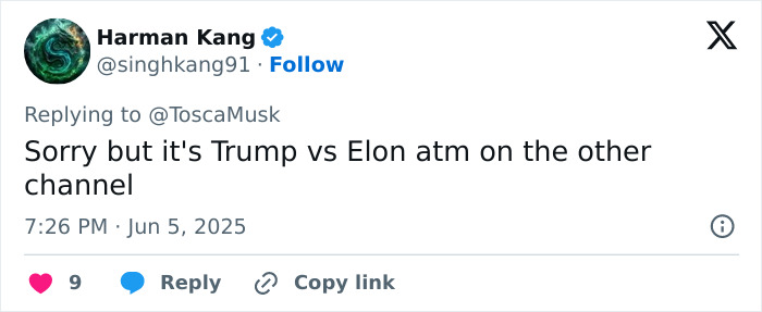 Screenshot of a tweet about Elon Musk&rsquo;s feud with the president fueling interest in his sister&rsquo;s romance service.
