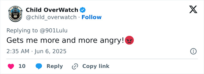 Screenshot of a tweet from Child OverWatch expressing anger about the police sharing new pics of a dad linked to a crime.