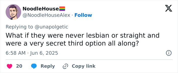 Tweet discussing the trend of famous lesbians getting boyfriends and questioning sexual orientation labels.