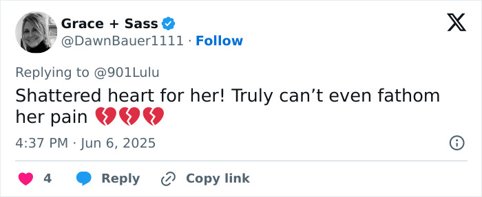 Tweet expressing sympathy and heartbreak about a tragic case involving a dad who suffocated three daughters.