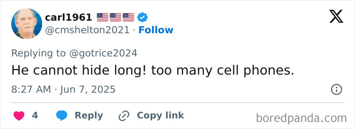 Screenshot of a tweet discussing the search for a dad who suffocated three daughters and his likely hideout location.