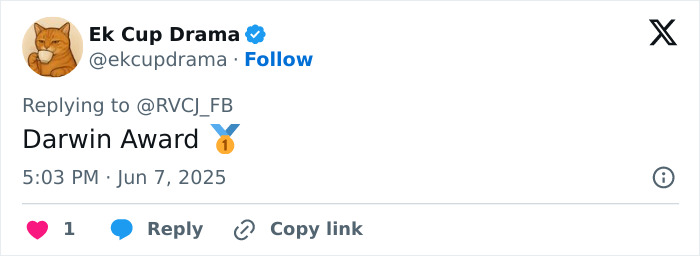 Social media post showing award emoji in reply to a message, related to parents of 19-year-old issuing warning after dusting challenge.