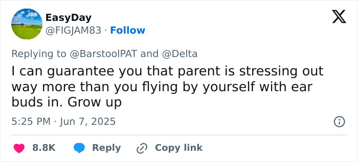 Tweet discussing a parent's stress on flight amid a debate over a screaming baby between parenting and passengers.