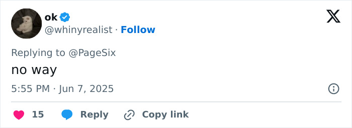 Screenshot of a Twitter reply saying no way, related to Jared Leto hit with inappropriate underage claims in new expos&eacute;.