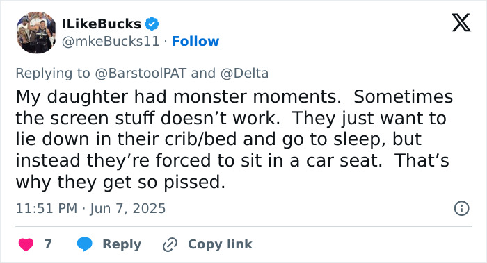 Tweet discussing a man&rsquo;s mid-flight meltdown over a screaming baby, sparking debate between parenting and passengers.