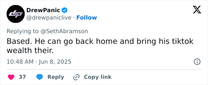 Screenshot of a tweet by DrewPanic discussing Khaby Lame and mentioning TikTok wealth in a reply on social media. Screenshot of a tweet by DrewPanic discussing Khaby Lame and mentioning TikTok wealth in a reply on social media.