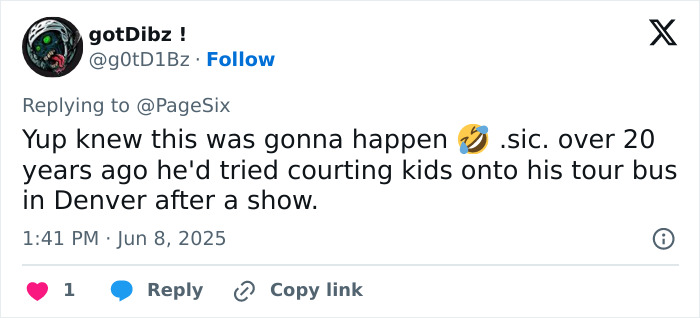 Tweet from user gotD1Bz discussing Jared Leto and inappropriate underage claims related to a tour bus incident.