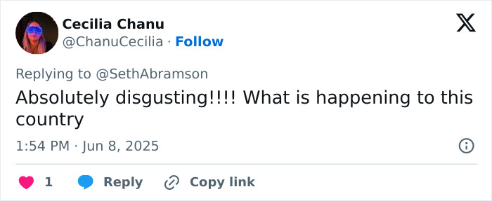 Twitter reply from Cecilia Chanu expressing outrage about current events related to Barron Trump's friend and ICE detention. Twitter reply from Cecilia Chanu expressing outrage about current events related to Barron Trump's friend and ICE detention.