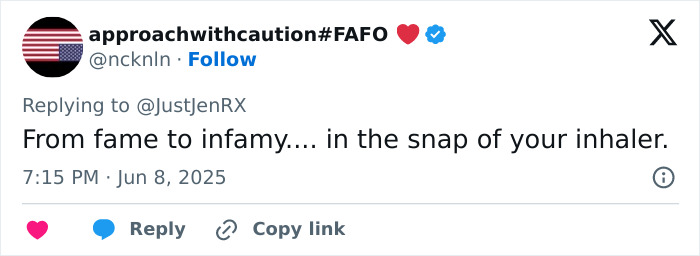 Screenshot of a Twitter reply warning about dangers, related to parents of 19-year-old who passed after dusting challenge.