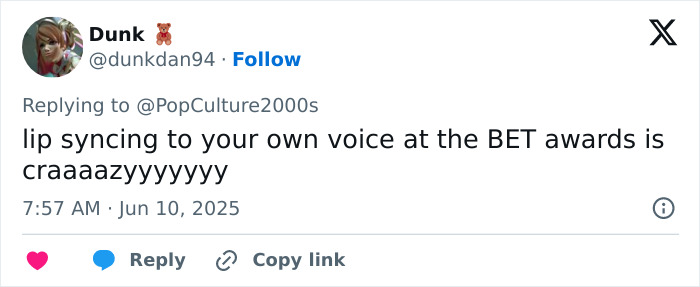 Tweet showing a fan reacting to Mariah Carey's performance at the 2025 BET Awards mentioning Ozempic wonders.