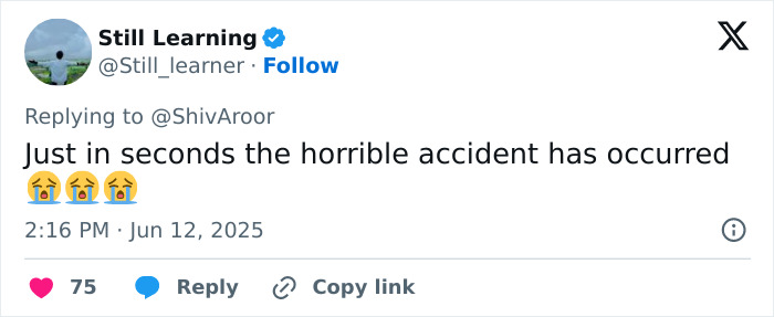 Screenshot of a tweet reporting a horrific plane crash with people noticing an unusual take-off and suggesting evil intent.