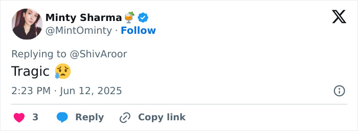 Twitter reply showing a user reacting with a sad emoji to a post about a plane crash with unusual take-off and suspected evil intent.