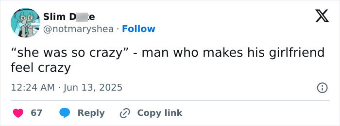 Screenshot of a tweet discussing a man calling his girlfriend crazy, related to Trace Cyrus accusing Brenda Song.