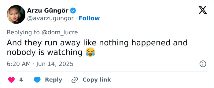 Tweet by Arzu G&uuml;ng&ouml;r reacting humorously about people running away after breaking the crystal-covered Van Gogh chair in Italy.