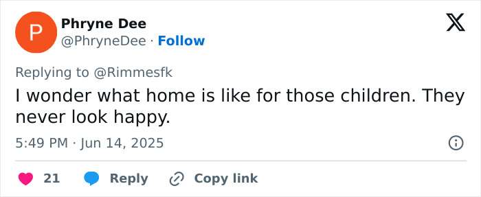 Tweet from Phryne Dee questioning the happiness of children, related to Lip Reader Revealing Kate Middleton’s order to Prince Louis. Tweet from Phryne Dee questioning the happiness of children, related to Lip Reader Revealing Kate Middleton’s order to Prince Louis.