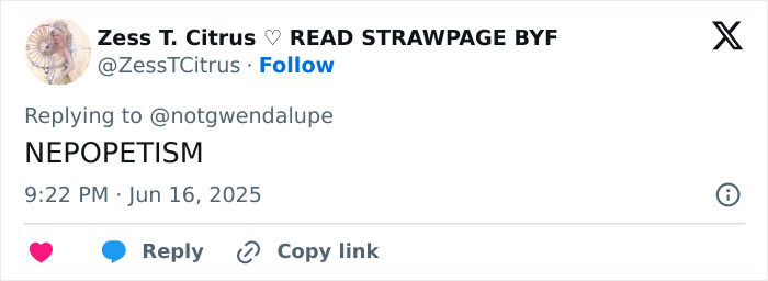 Tweet from Zess T. Citrus with the word Nepopetism, referencing reactions to Pope Leo XIV and Madonna being cousins.