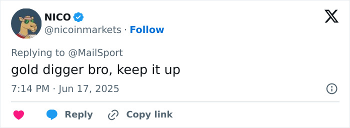Tweet screenshot showing a user replying with a controversial comment during influencer vacation backlash.