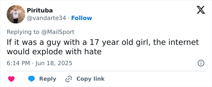 Tweet discussing influencer, 29, vacationing with minor seen with a minor amid backlash on social media.