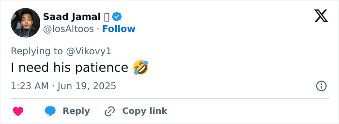 Tweet from Saad Jamal reacting to fans finding an old comment on a woman's thirst trap.