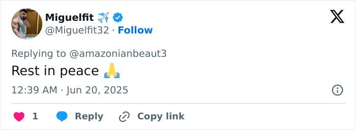 Tweet from bodybuilder dubbed She Hulk expressing rest in peace, highlighting women's safety concerns in a tragic incident.