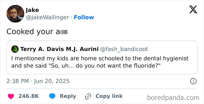 Tweet exchange humor with dental hygiene joke featured in best tweets that c*****d people up this June.