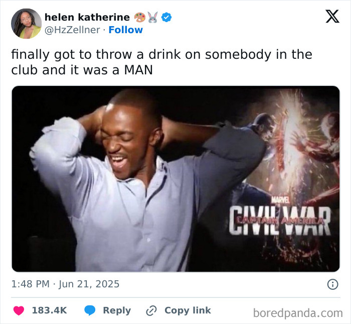 Funny tweet about throwing a drink at a man in the club, featured among the best tweets that c*****d people up this June.