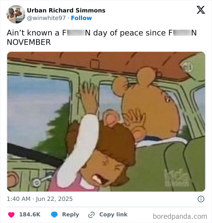 Cartoon characters shown in a humorous tweet, part of the best tweets that c*****d people up this June collection.