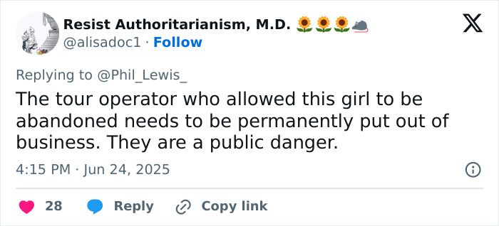 Screenshot of a tweet calling the volcano tour operator a public danger after an abandoned tourist’s passing sparks outrage. Screenshot of a tweet calling the volcano tour operator a public danger after an abandoned tourist’s passing sparks outrage.