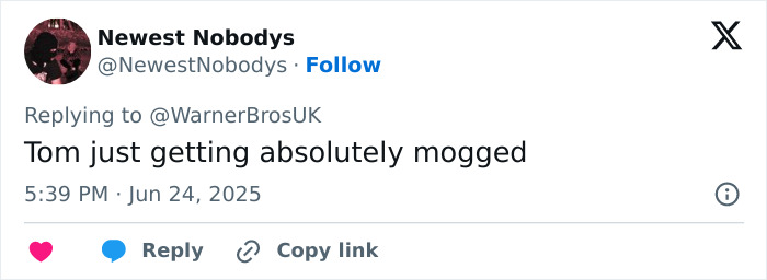 Tweet commenting on Tom Cruise, sparking Botox rumors, after reuniting with Brad Pitt for F1 premiere event.