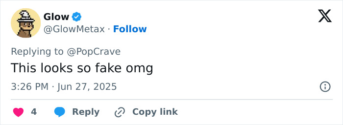 Screenshot of a Twitter reply doubting authenticity with text saying this looks so fake omg.