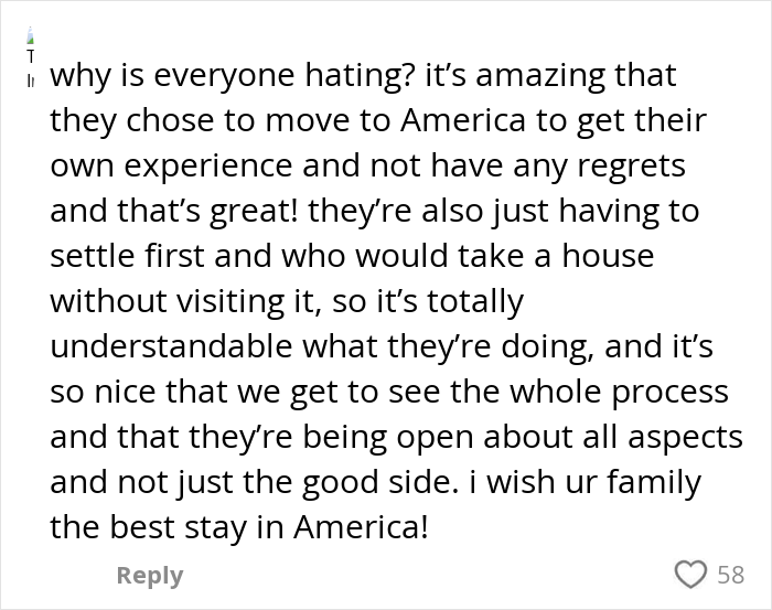 Alt text: Comment defending Aussie influencer in the US amid outrage over their cost of living complaints and moving experience.